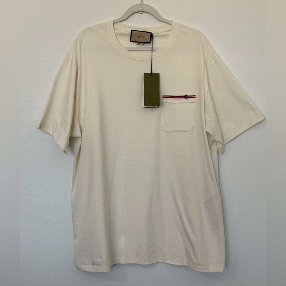 Mens Gucci Cream Short Sleeve Tee with Textured Fabric